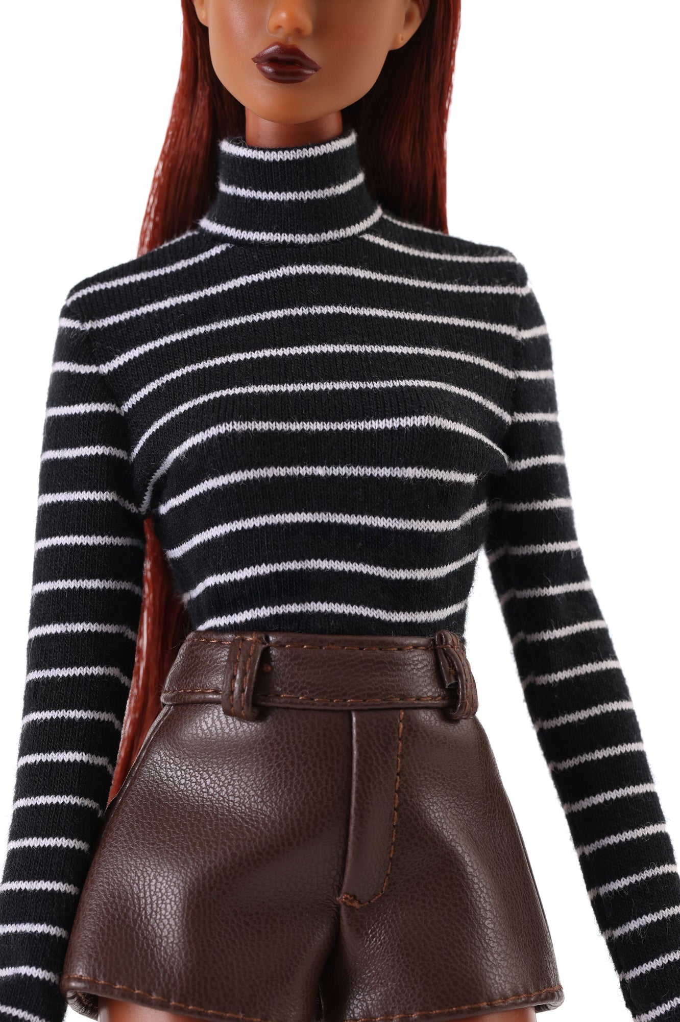 Striped Mockneck Knit Top (Black with White Stripes) – Defa Lucy Ltd