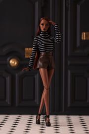 Striped Mockneck Knit Top (Black with White Stripes)