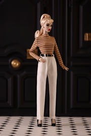 Stripe Mockneck Knit Top (Camel/White)