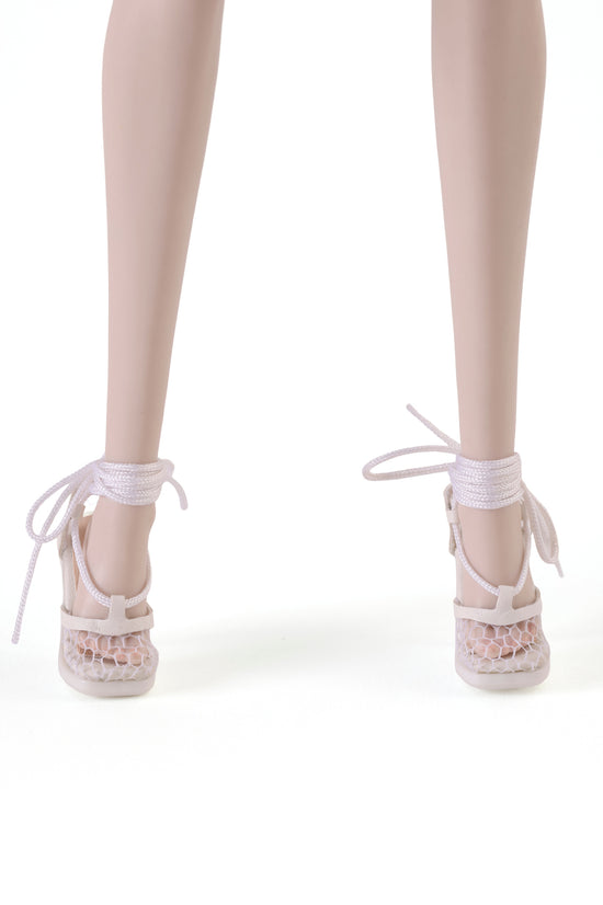 Off White Mesh Lace-Up Sandals