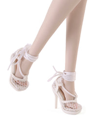 Off White Mesh Lace-Up Sandals