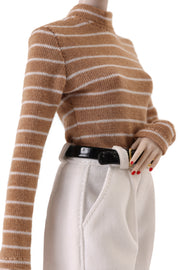 Stripe Mockneck Knit Top (Camel/White)