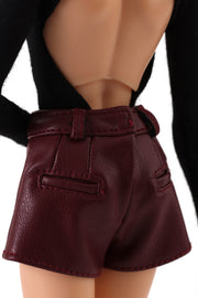 Burgundy Faux Leather Shorts