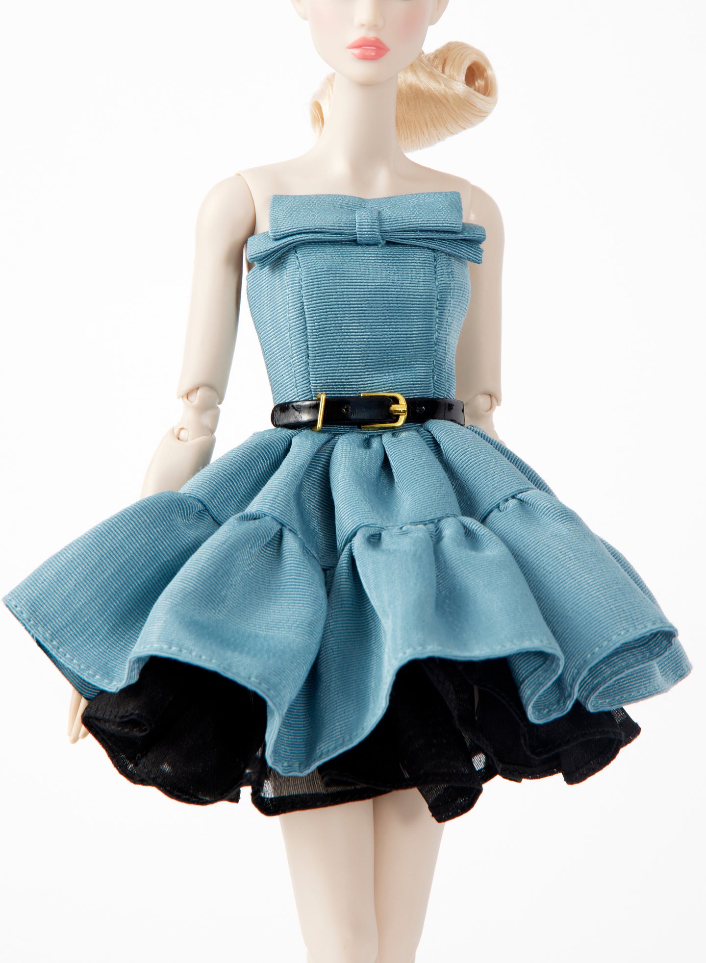 Pale Blue Faille Strapless Bow Detail Dress