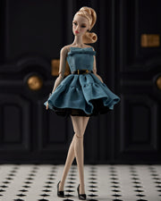 Pale Blue Faille Strapless Bow Detail Dress