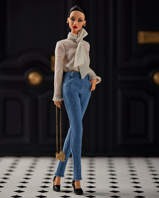 Off-White Chiffon Bow Long-Sleeve Blouse With Mini Ruffles