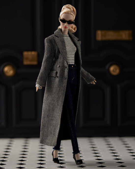 Grey Melange Herringbone Double-Breasted Wool Coat