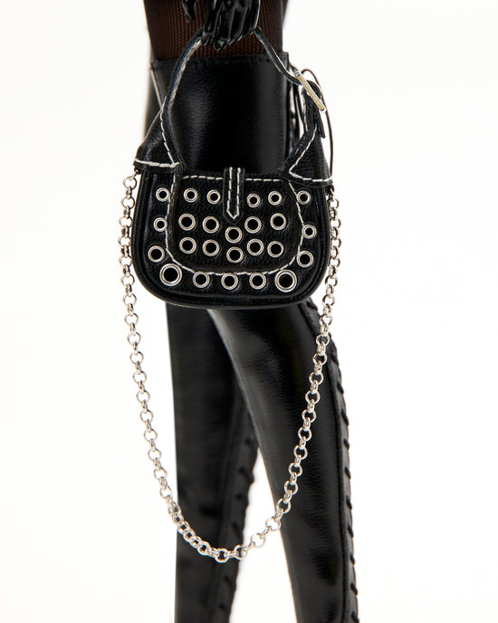 BLACK MULTI GROMMET MINI SADDLE BAG