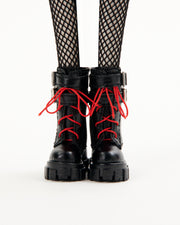 BLACK LEATHER LACE-UP BOOTS