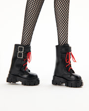 BLACK LEATHER LACE-UP BOOTS