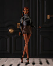 Striped Mockneck Knit Top (Black with White Stripes)