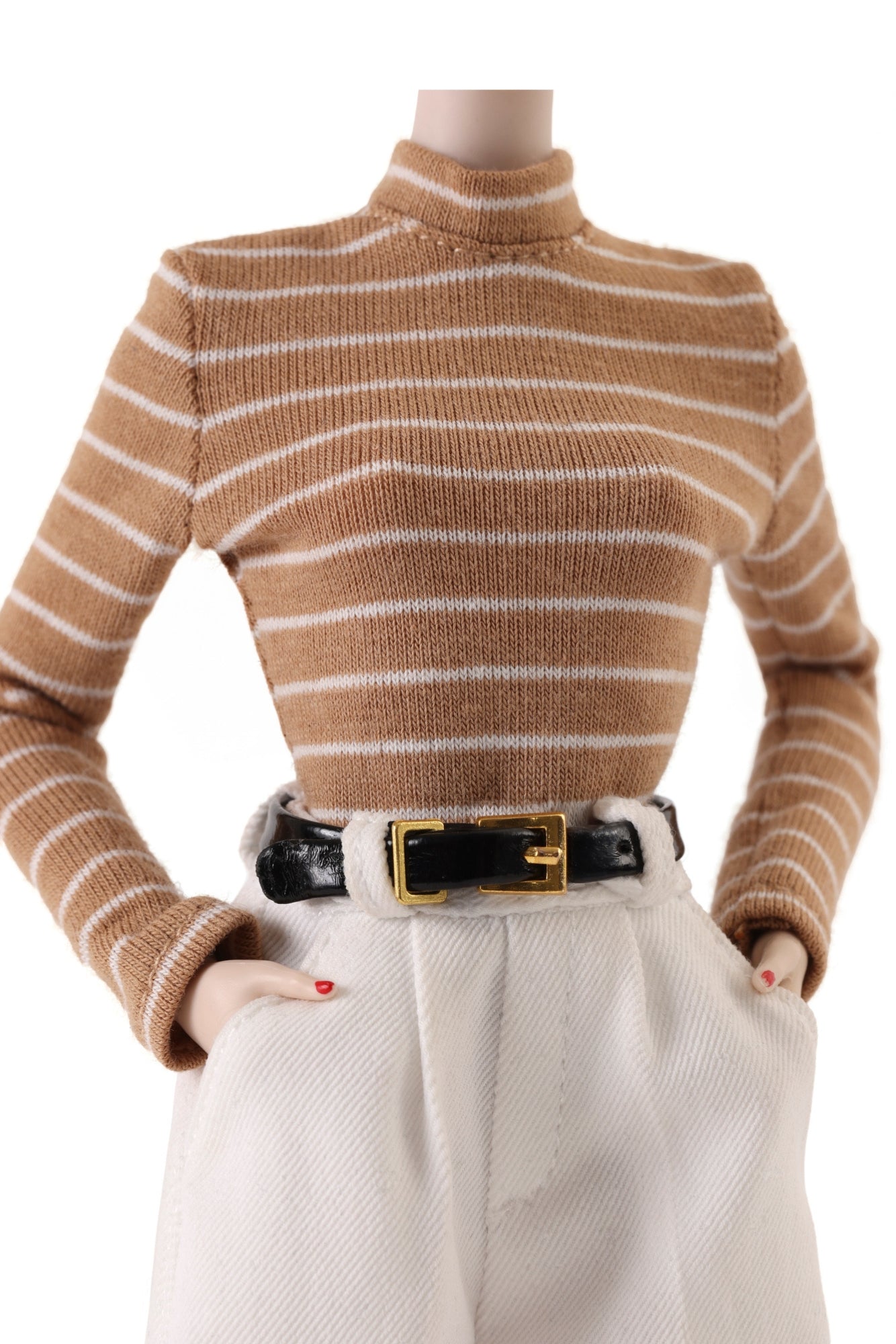 Stripe Mockneck Knit Top (Camel/White)